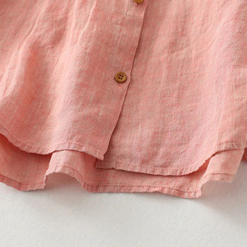 Camicia da donna in cotone e lino con maniche a mezza manica, casual, con bottoni semplici, motivo Buddha Stones - Image 16