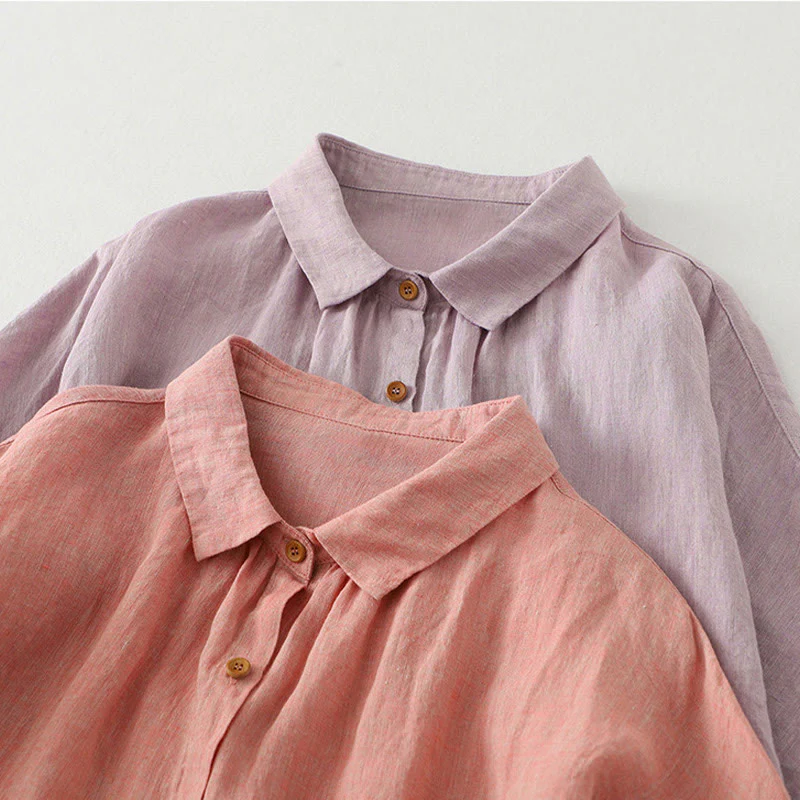 Camicia da donna in cotone e lino con maniche a mezza manica, casual, con bottoni semplici, motivo Buddha Stones - Image 20
