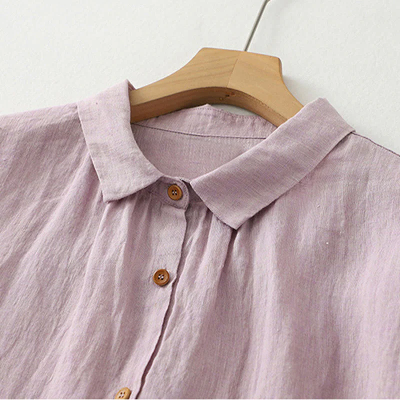 Camicia da donna in cotone e lino con maniche a mezza manica, casual, con bottoni semplici, motivo Buddha Stones - Image 3