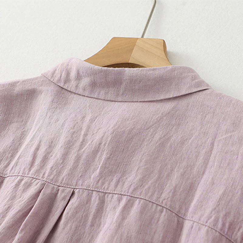 Camicia da donna in cotone e lino con maniche a mezza manica, casual, con bottoni semplici, motivo Buddha Stones - Image 4