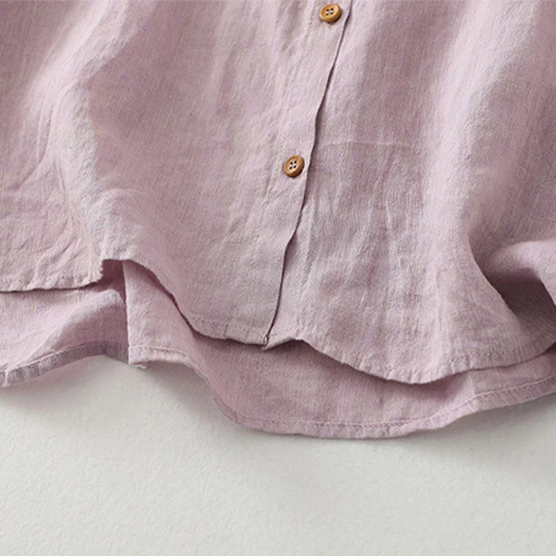 Camicia da donna in cotone e lino con maniche a mezza manica, casual, con bottoni semplici, motivo Buddha Stones - Image 5