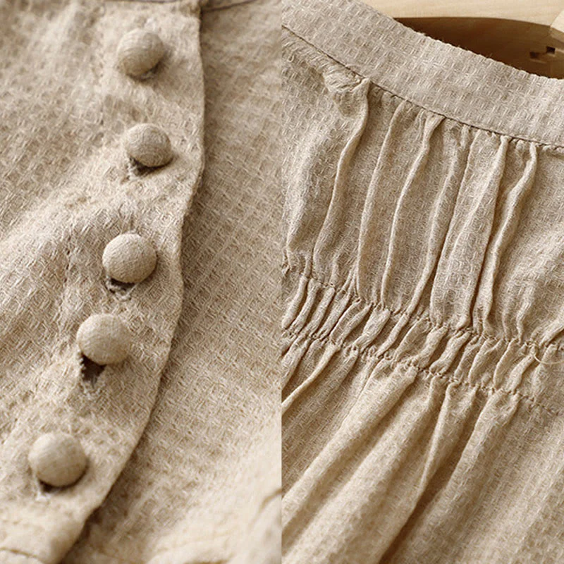 Camicia da donna in cotone e lino con maniche a tre quarti, con lacci e bottoni, motivo Buddha Stones - Image 12