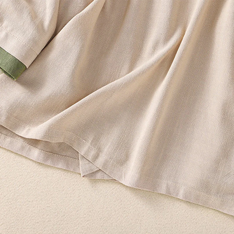 Camicia da donna in cotone e lino con maniche a tre quarti, motivo retrò con lacci e bottoni a rana, motivo Buddha Stones - Image 14