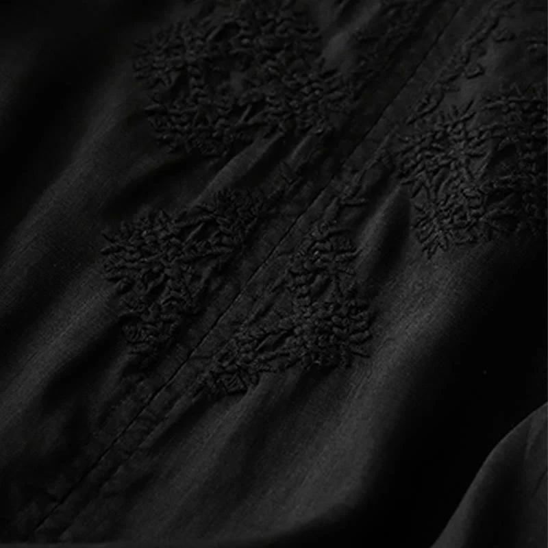 Camicia da donna a mezza manica con scollo a V e ricamo di linee con Buddha Stones - Image 15
