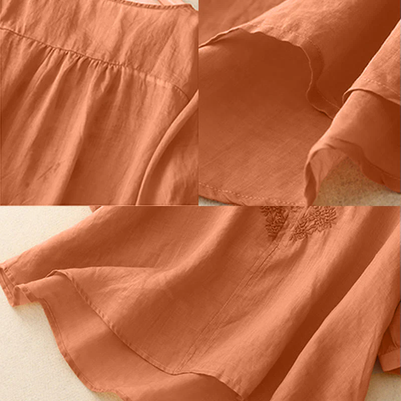 Camicia da donna a mezza manica con scollo a V e ricamo di linee con Buddha Stones - Image 8
