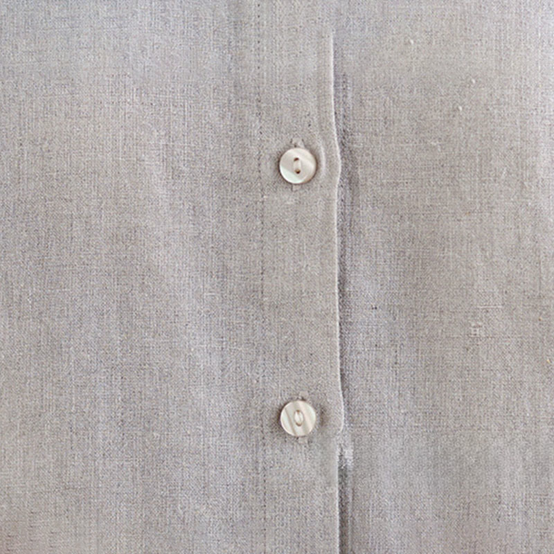 Camicia da donna in cotone e lino con scollo rotondo, motivo a bottoni tinta unita, motivo Buddha Stones Spring - Image 14