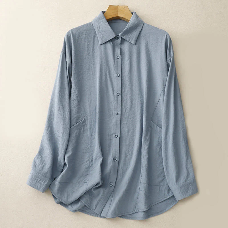 Camicia da donna in cotone e poliestere, a maniche lunghe, con colletto rialzato, Buddha Stones, primavera-autunno