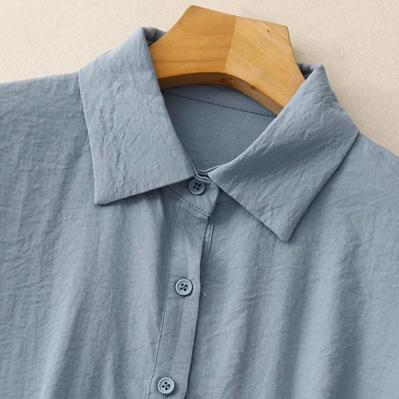 Camicia da donna in cotone e poliestere, a maniche lunghe, con colletto rialzato, Buddha Stones, primavera-autunno - Image 2