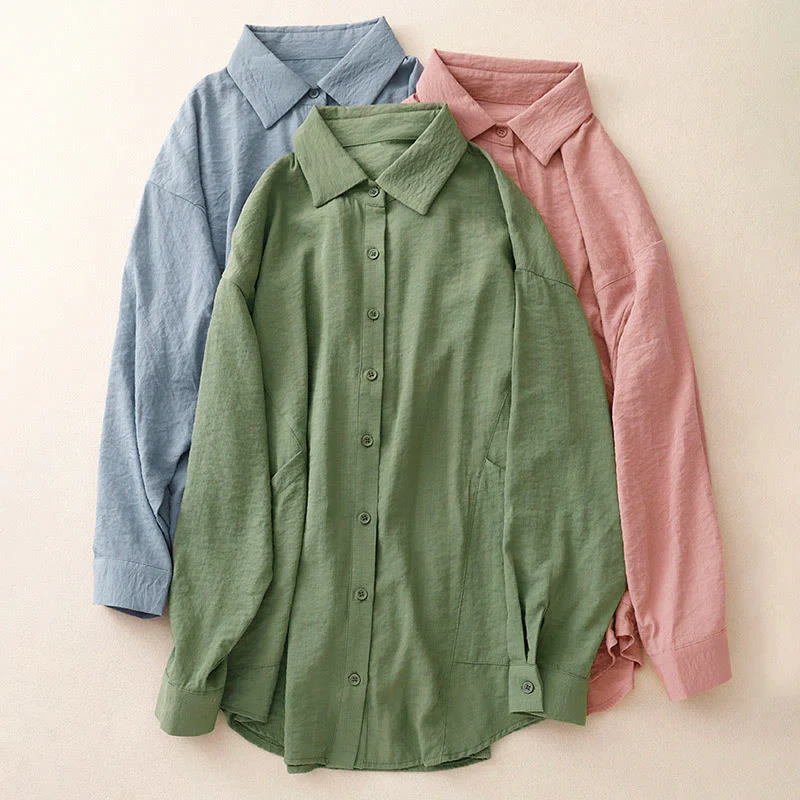 Camicia da donna in cotone e poliestere, a maniche lunghe, con colletto rialzato, Buddha Stones, primavera-autunno - Image 26