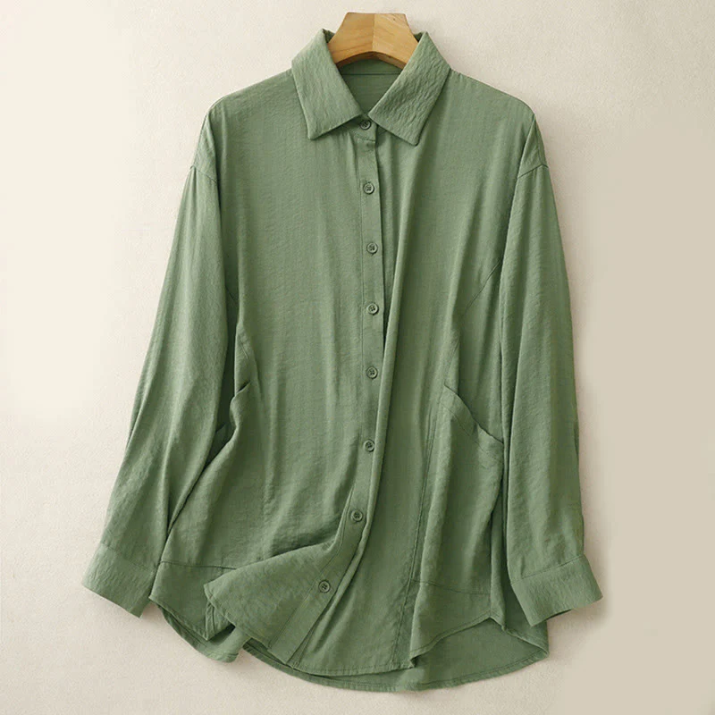 Camicia da donna in cotone e poliestere, a maniche lunghe, con colletto rialzato, Buddha Stones, primavera-autunno - Image 7