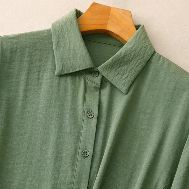 Camicia da donna in cotone e poliestere, a maniche lunghe, con colletto rialzato, Buddha Stones, primavera-autunno - Image 8