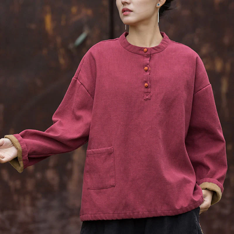 Camicia da donna in lino ramiè a maniche lunghe, termica, retrò, tinta unita, Buddha Stones - Image 20