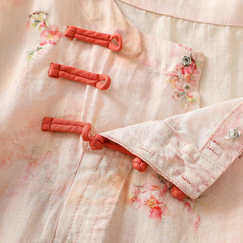 Camicia da donna in poliestere con maniche a tre quarti, stampata con Buddha Stones e bottoni a rana - Image 15