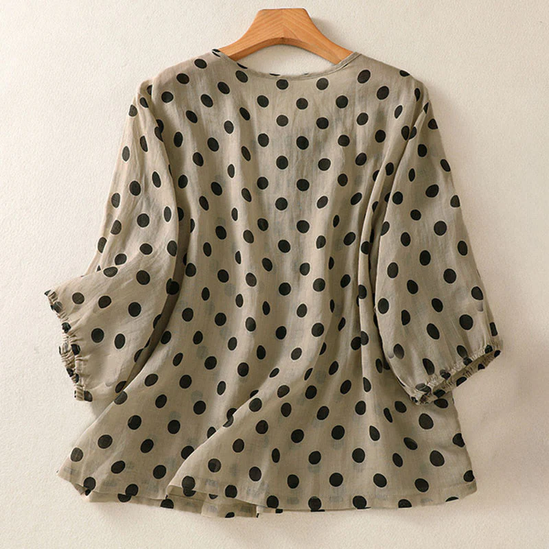 Camicia da donna in poliestere con maniche lunghe e scollo rotondo a pois, motivo Buddha Stones Fall - Image 17