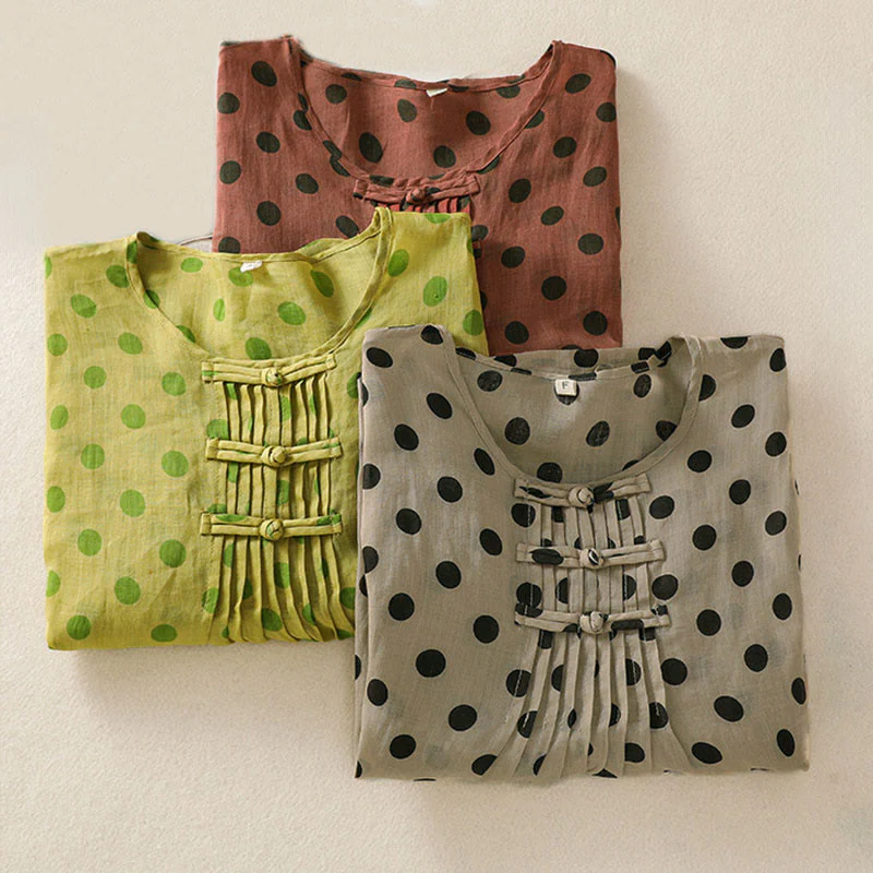 Camicia da donna in poliestere con maniche lunghe e scollo rotondo a pois, motivo Buddha Stones Fall - Image 27