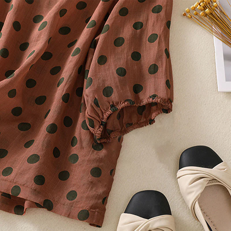 Camicia da donna in poliestere con maniche lunghe e scollo rotondo a pois, motivo Buddha Stones Fall - Image 4