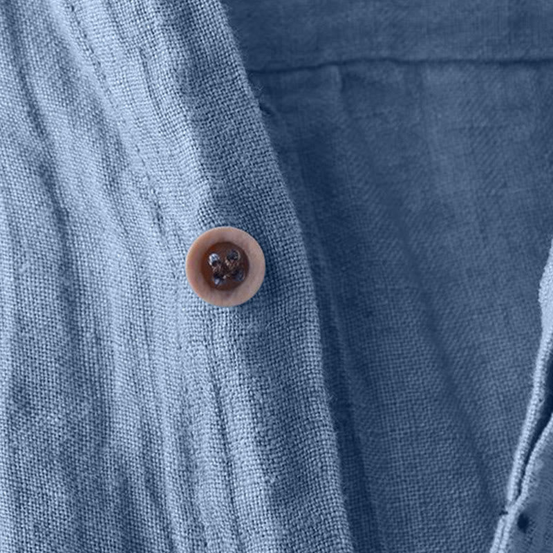 Camicia da uomo Buddha Stones , tinta unita, con risvolto, manica corta, comoda camicia in cotone e lino con piega e bottoni - Image 18