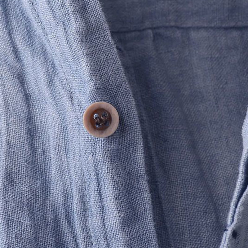 Camicia da uomo Buddha Stones , tinta unita, con risvolto, manica corta, comoda camicia in cotone e lino con piega e bottoni - Image 4