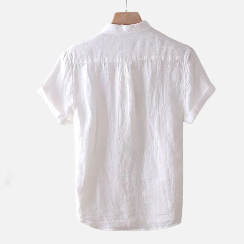 Camicia da uomo Buddha Stones , tinta unita, con risvolto, manica corta, comoda camicia in cotone e lino con piega e bottoni - Image 9