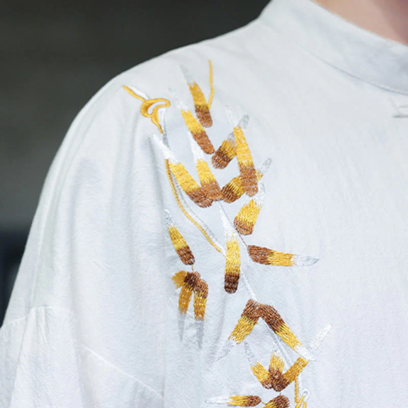 Camicia da uomo con maniche a tre quarti, bottoni cinesi a forma di rana e ricamo Buddha Stones - Image 18