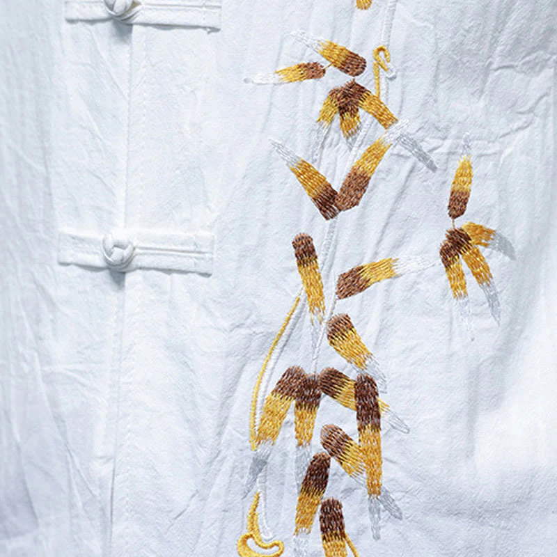 Camicia da uomo con maniche a tre quarti, bottoni cinesi a forma di rana e ricamo Buddha Stones - Image 20
