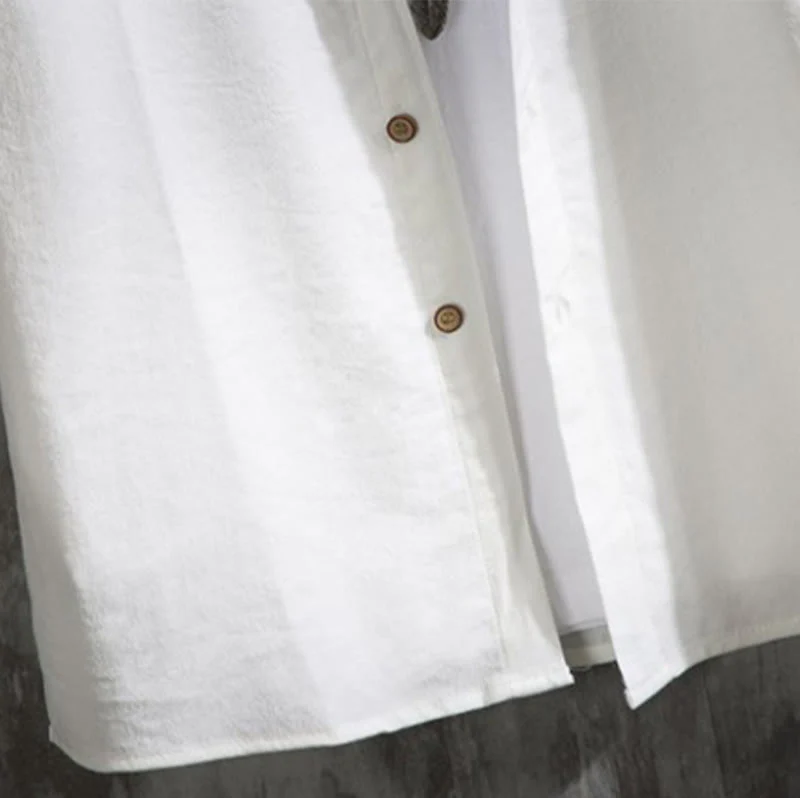 Camicia da uomo con maniche a tre quarti e bottoni frontali casual in tinta unita Buddha Stones - Image 5