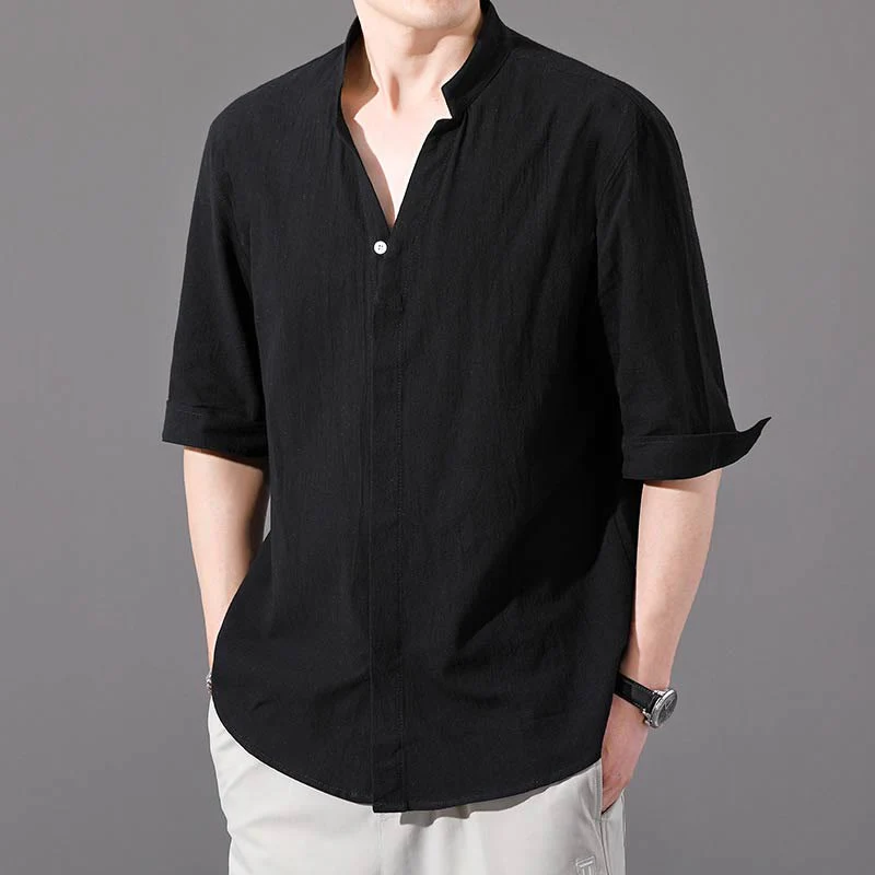 Camicia da uomo estiva Buddha Stones con maniche corte e bottoni in cotone - Image 10