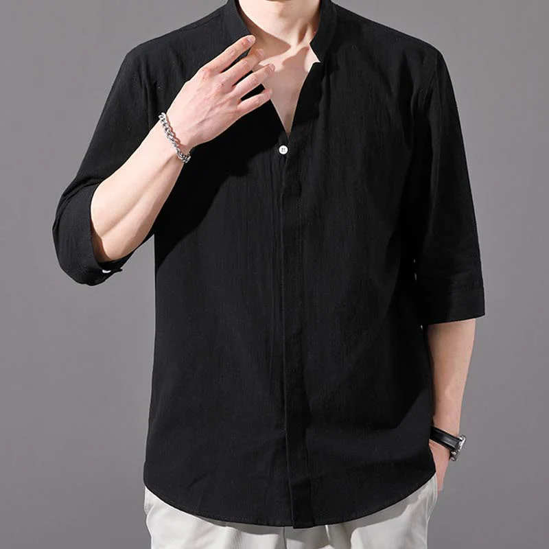 Camicia da uomo estiva Buddha Stones con maniche corte e bottoni in cotone - Image 11
