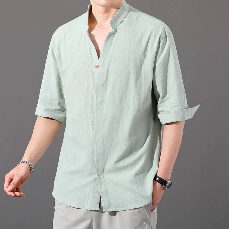 Camicia da uomo estiva Buddha Stones con maniche corte e bottoni in cotone - Image 12