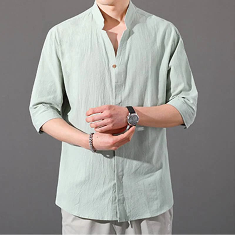 Camicia da uomo estiva Buddha Stones con maniche corte e bottoni in cotone - Image 13