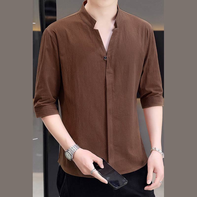 Camicia da uomo estiva Buddha Stones con maniche corte e bottoni in cotone - Image 14