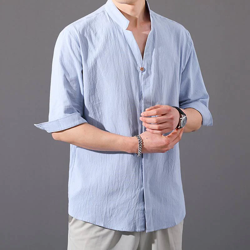 Camicia da uomo estiva Buddha Stones con maniche corte e bottoni in cotone - Image 2