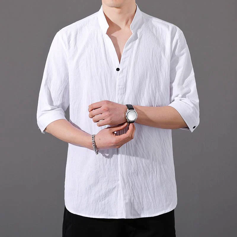 Camicia da uomo estiva Buddha Stones con maniche corte e bottoni in cotone - Image 5