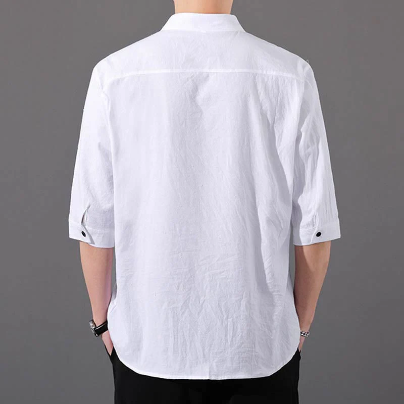 Camicia da uomo estiva Buddha Stones con maniche corte e bottoni in cotone - Image 6
