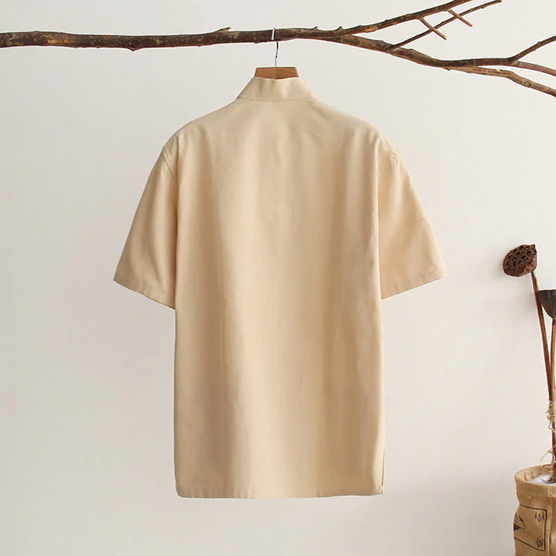 Camicia da uomo in cotone a maniche corte con bottoni a forma di rana cinese Buddha Stones Tang Suit con tasche - Image 12