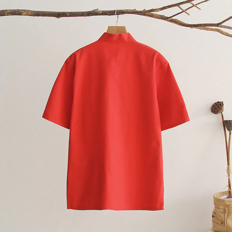Camicia da uomo in cotone a maniche corte con bottoni a forma di rana cinese Buddha Stones Tang Suit con tasche - Image 16
