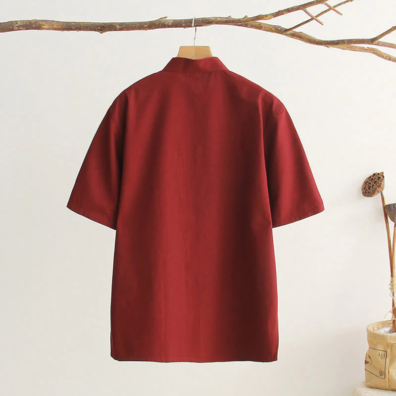 Camicia da uomo in cotone a maniche corte con bottoni a forma di rana cinese Buddha Stones Tang Suit con tasche - Image 18