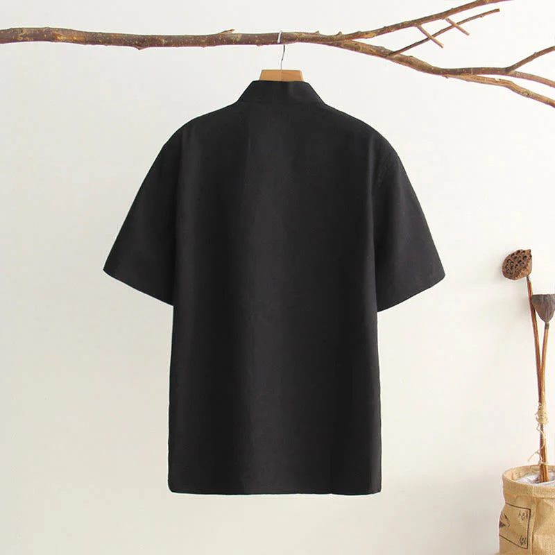 Camicia da uomo in cotone a maniche corte con bottoni a forma di rana cinese Buddha Stones Tang Suit con tasche - Image 20