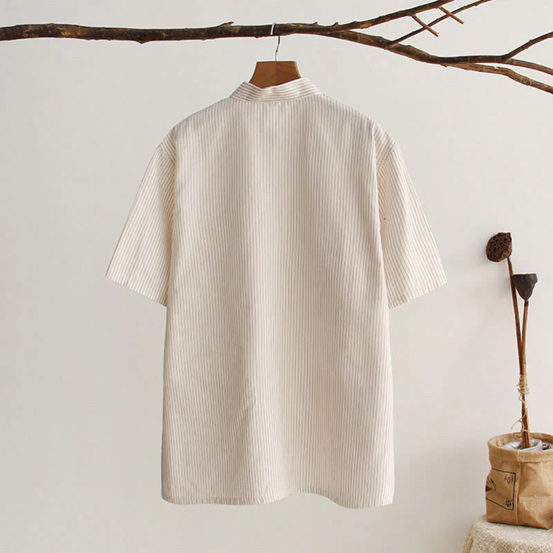 Camicia da uomo in cotone a maniche corte con bottoni a forma di rana cinese Buddha Stones Tang Suit con tasche - Image 22