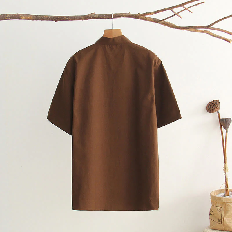 Camicia da uomo in cotone a maniche corte con bottoni a forma di rana cinese Buddha Stones Tang Suit con tasche - Image 24