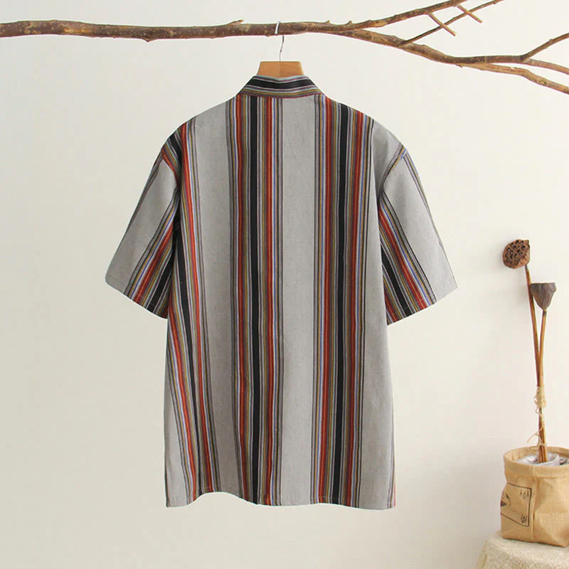 Camicia da uomo in cotone a maniche corte con bottoni a forma di rana cinese Buddha Stones Tang Suit con tasche - Image 26