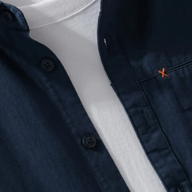 Camicia da uomo in cotone a maniche lunghe con colletto rialzato, con bottoni decorativi e tasca abbottonata, modello Buddha Stones Spring Solid - Image 17