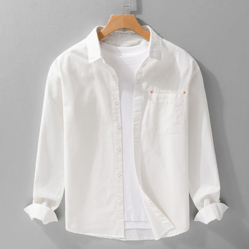 Camicia da uomo in cotone a maniche lunghe con colletto rialzato, con bottoni decorativi e tasca abbottonata, modello Buddha Stones Spring Solid - Image 19