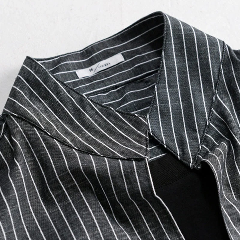 Camicia da uomo in cotone a maniche lunghe con colletto rialzato e righe 2 in 1 Buddha Stones Fall - Image 12
