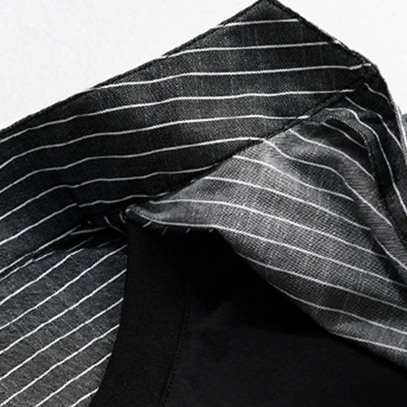 Camicia da uomo in cotone a maniche lunghe con colletto rialzato e righe 2 in 1 Buddha Stones Fall - Image 14