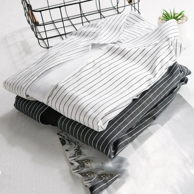 Camicia da uomo in cotone a maniche lunghe con colletto rialzato e righe 2 in 1 Buddha Stones Fall - Image 17