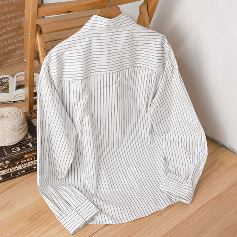 Camicia da uomo in cotone a maniche lunghe con colletto rialzato e righe 2 in 1 Buddha Stones Fall - Image 2