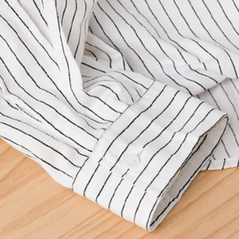 Camicia da uomo in cotone a maniche lunghe con colletto rialzato e righe 2 in 1 Buddha Stones Fall - Image 9