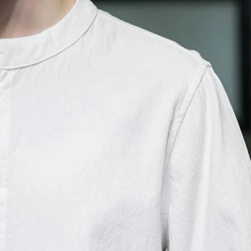 Camicia da uomo in cotone a mezza manica con motivo Buddha Stones, tinta unita - Image 9
