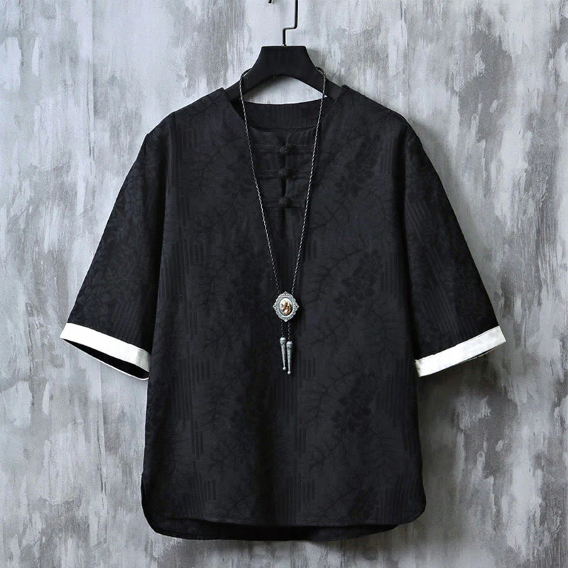 Camicia da uomo in cotone a mezza manica, con scollo a giro, in stile casual retrò, con bottoni cinesi e motivo a rana, motivo Buddha Stones - Image 4
